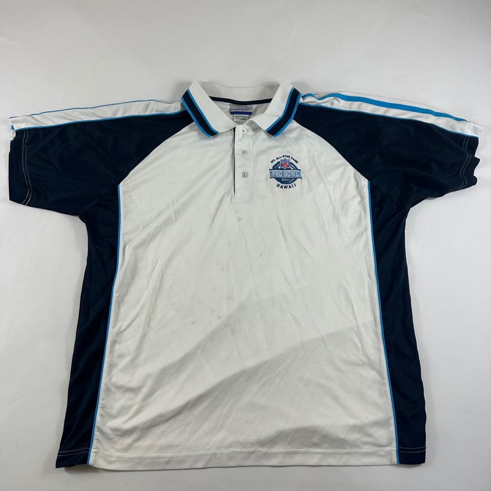 Vintage Reebok NFL Pro Bowl 2007 Hawaii Polo Shirt Mens 2XL White Navy